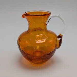Orange Crackle Glass Pitcher Clear Handle Decorative Vase Glass Home Decor